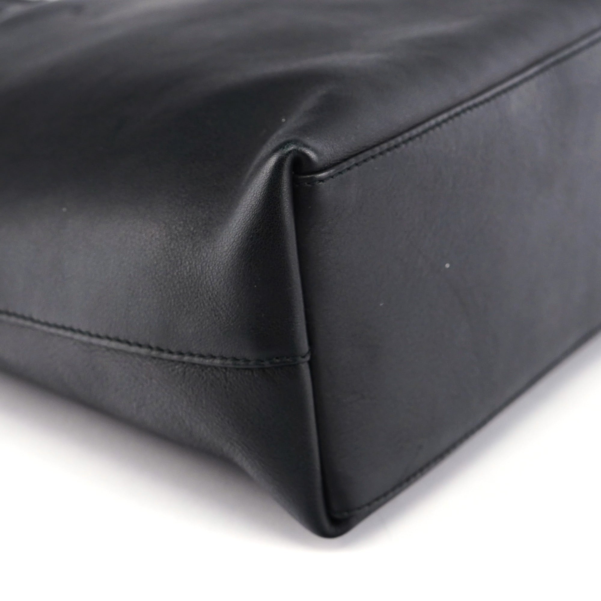 001 3244 Black Calfskin Bamboo Shoulder Bag