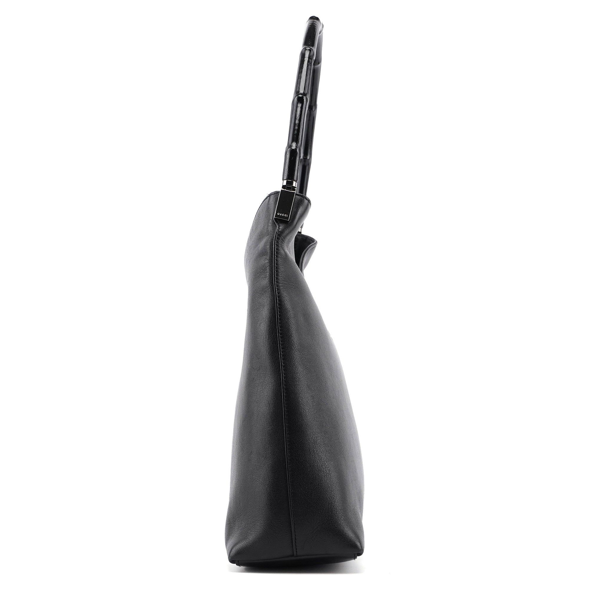001 3244 Black Leather Bamboo Shoulder Bag