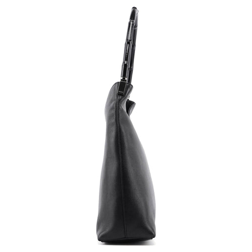 001 3244 Black Leather Bamboo Shoulder Bag