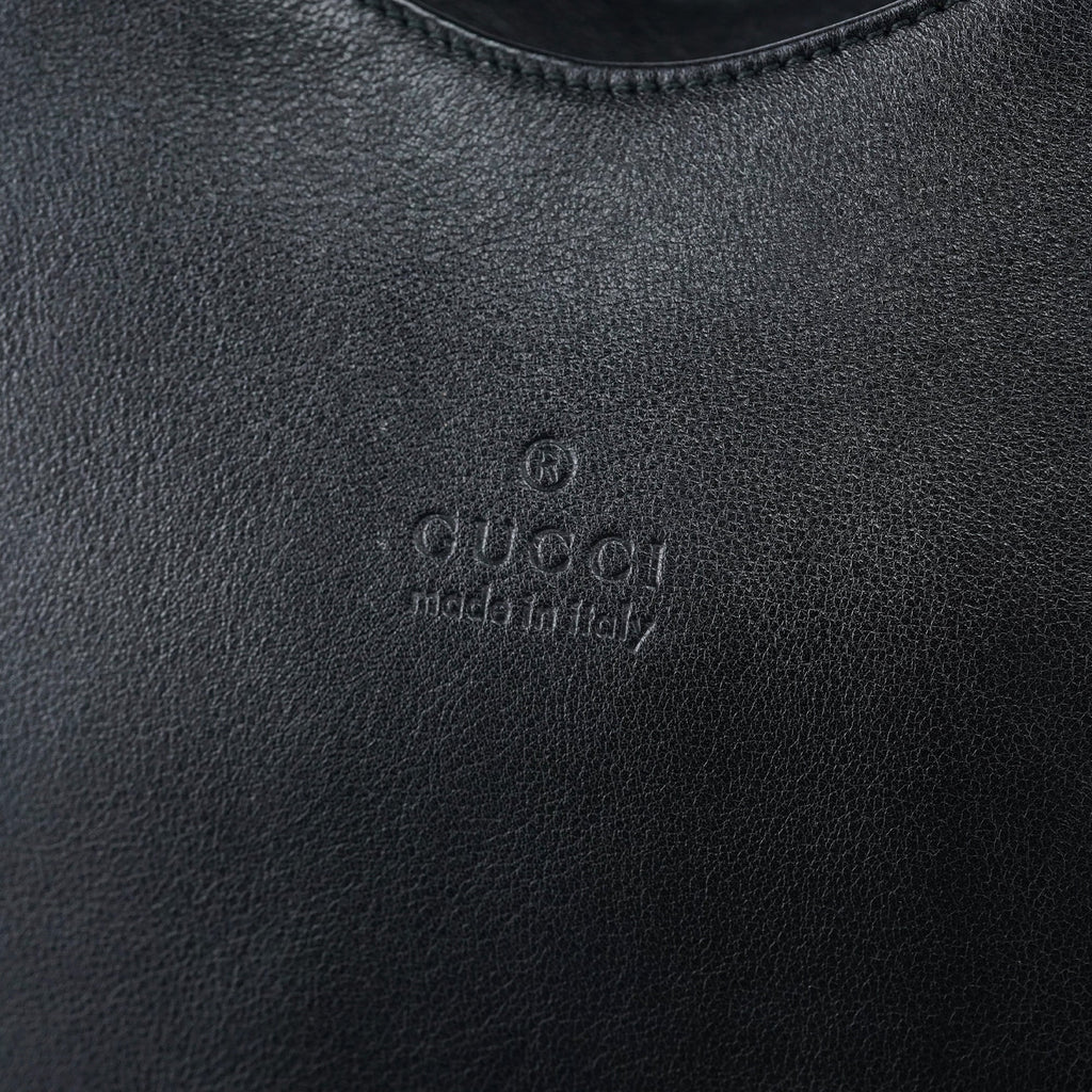 001 3244 Black Leather Bamboo Shoulder Bag