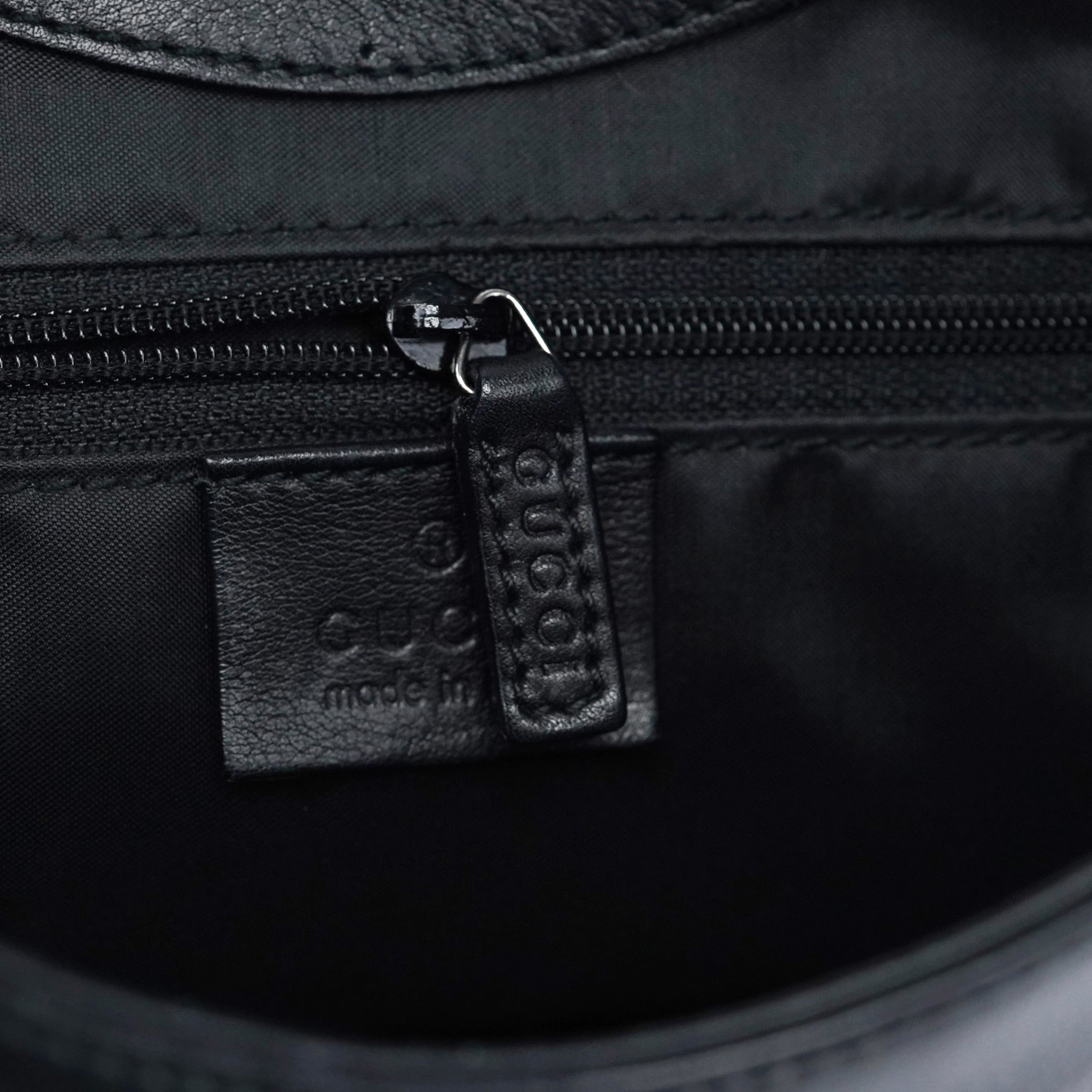 001 3244 Black Leather Bamboo Shoulder Bag