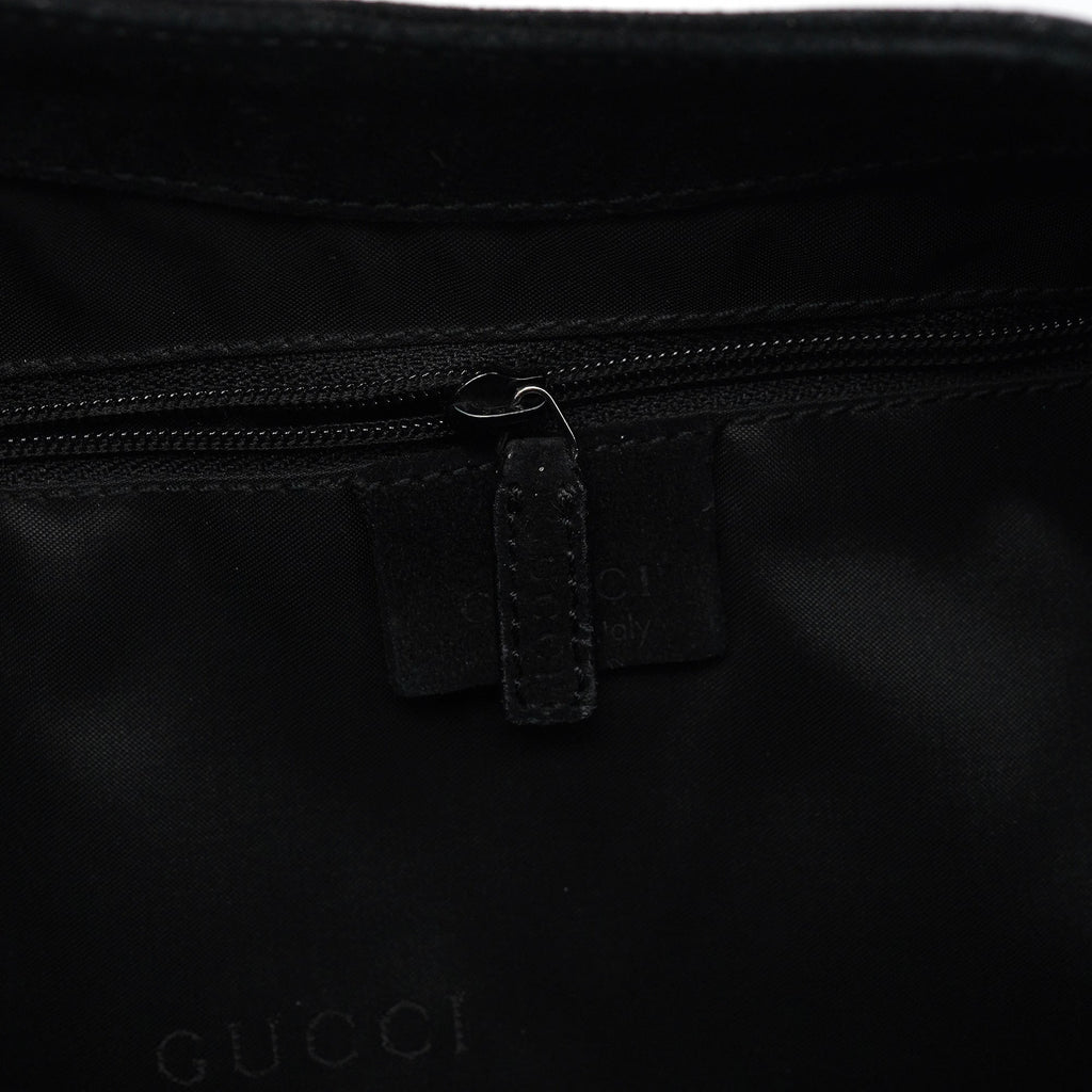 001 3244 Black Suede Bamboo Shoulder Bag
