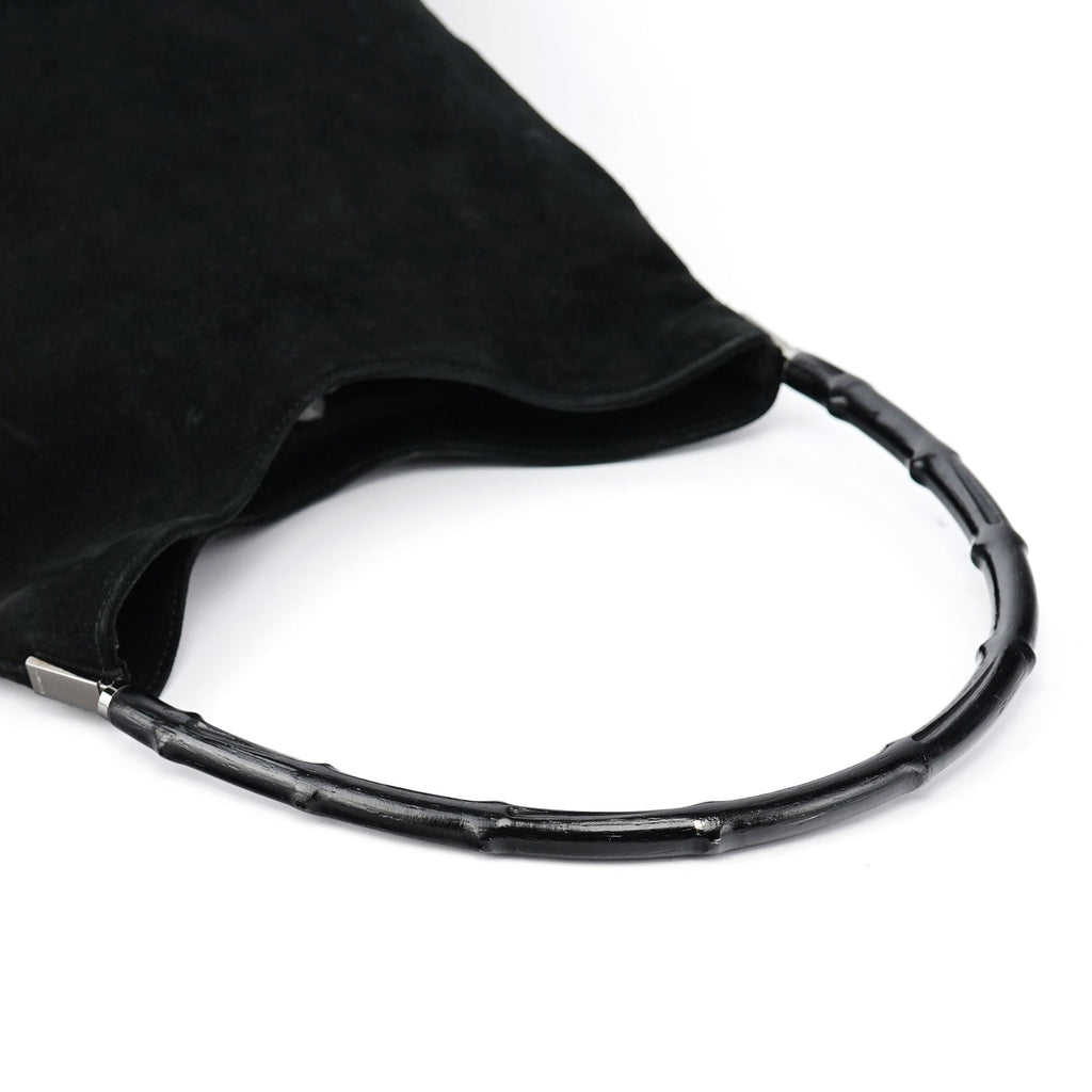 001 3244 Black Suede Bamboo Shoulder Bag