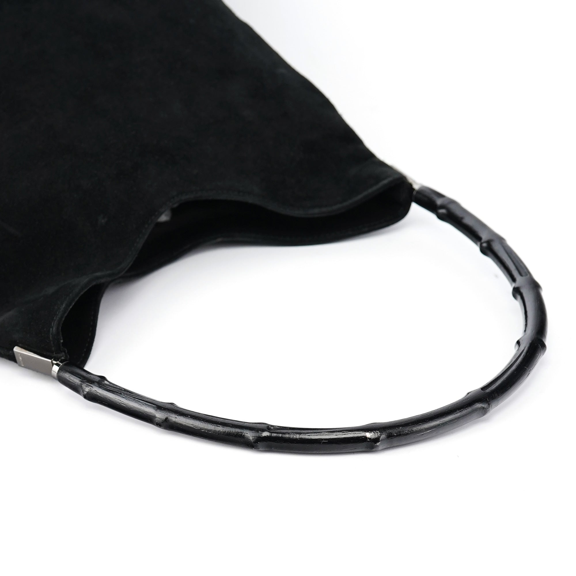 001 3244 Black Suede Bamboo Shoulder Bag