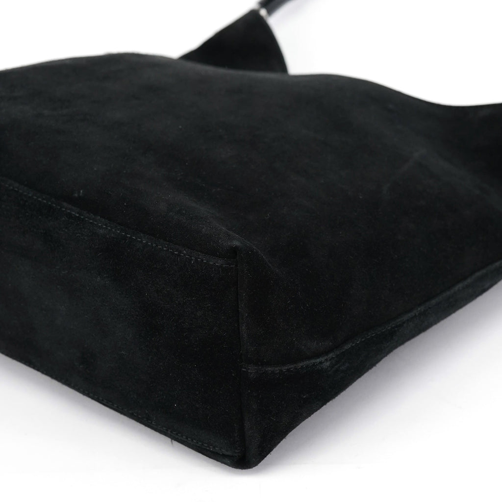 001 3244 Black Suede Bamboo Shoulder Bag
