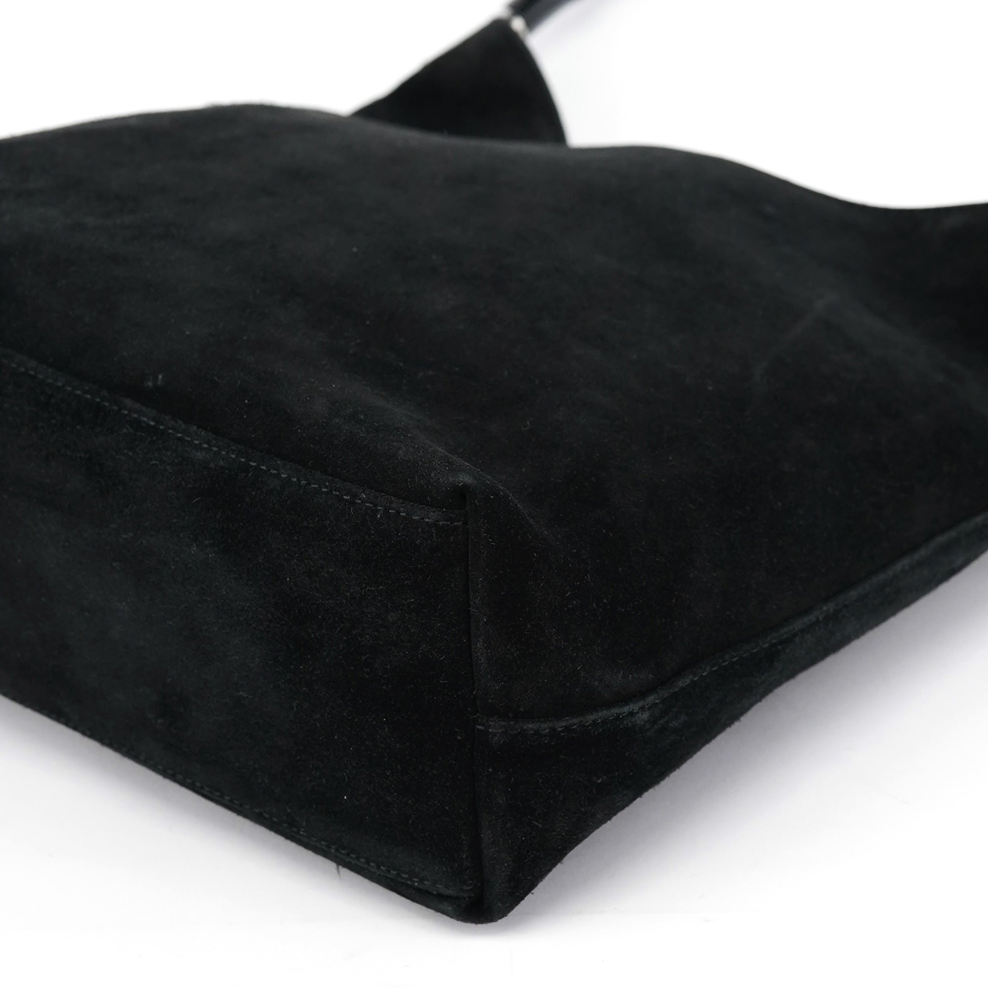 001 3244 Black Suede Bamboo Shoulder Bag
