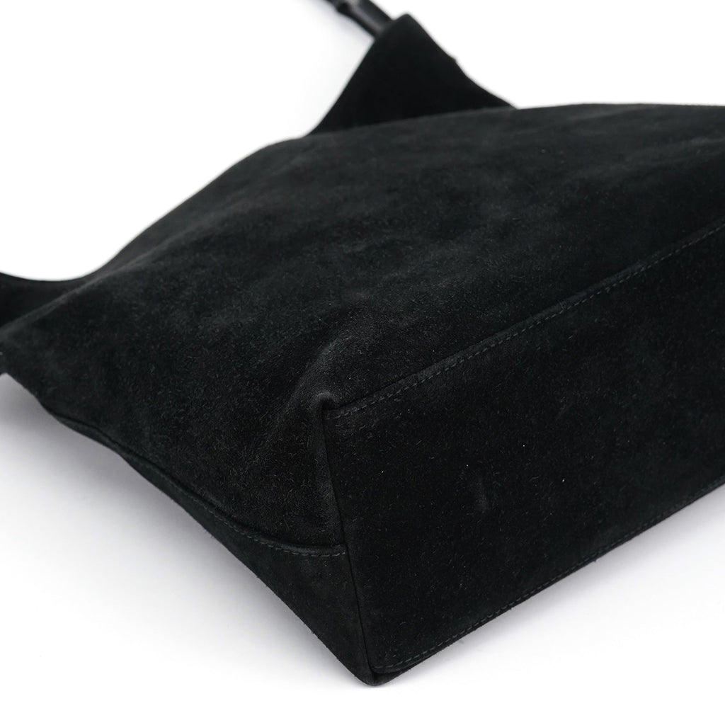 001 3244 Black Suede Bamboo Shoulder Bag