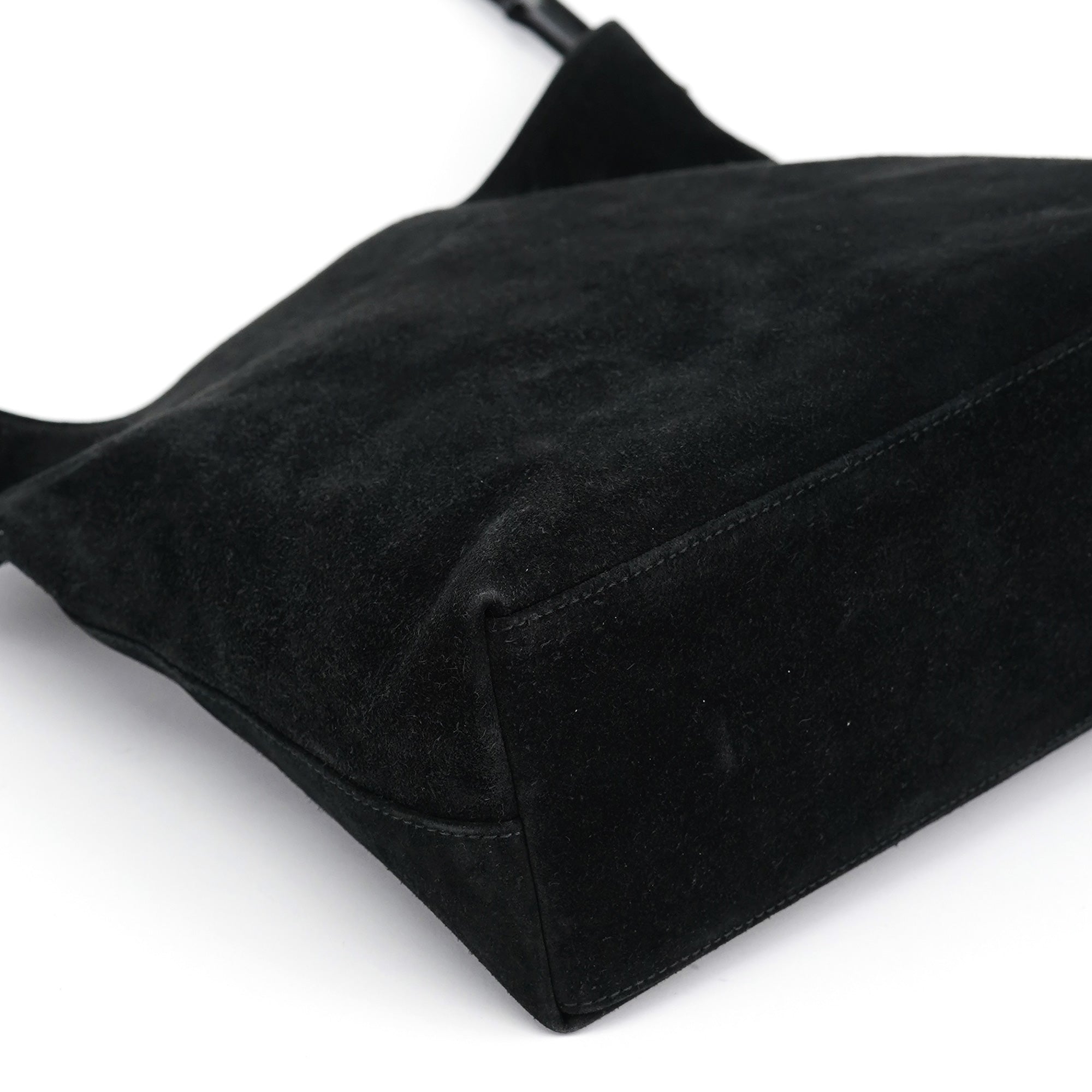 001 3244 Black Suede Bamboo Shoulder Bag