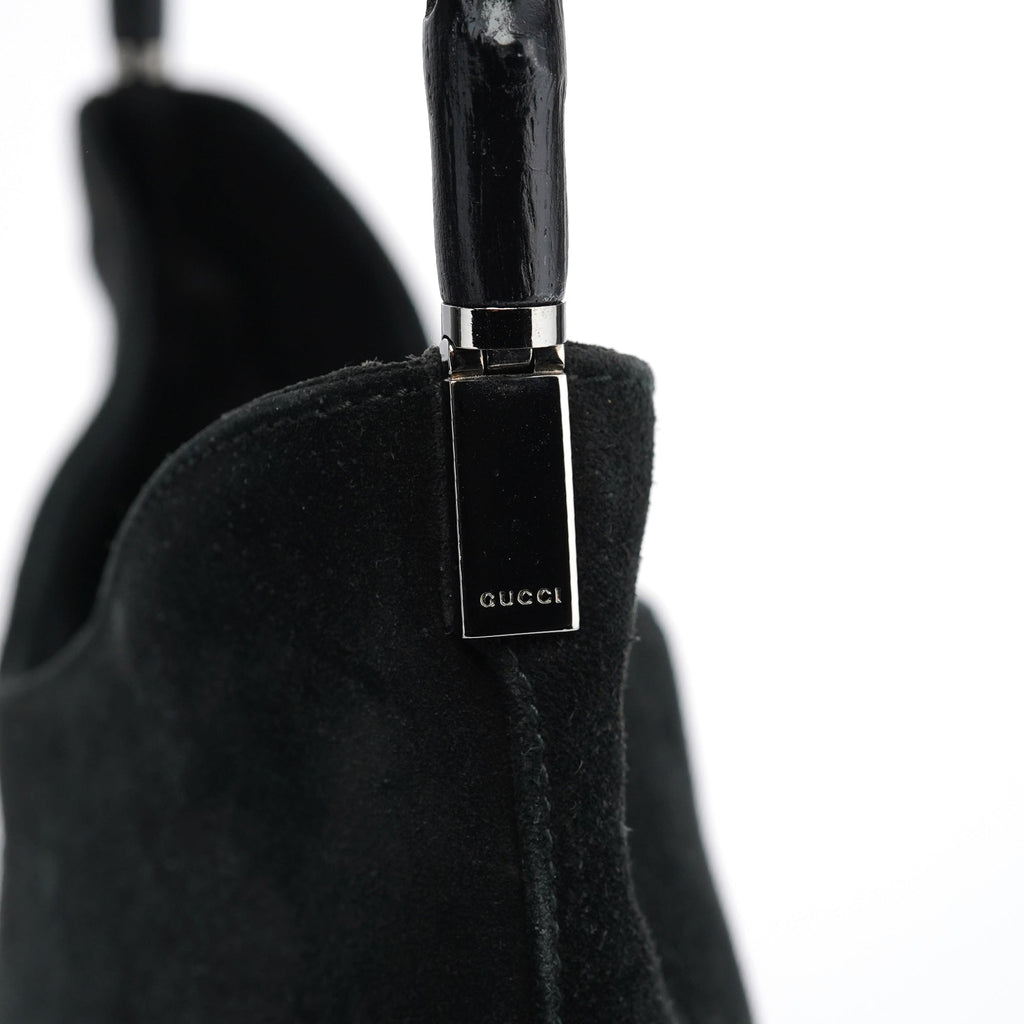 001 3244 Black Suede Bamboo Shoulder Bag