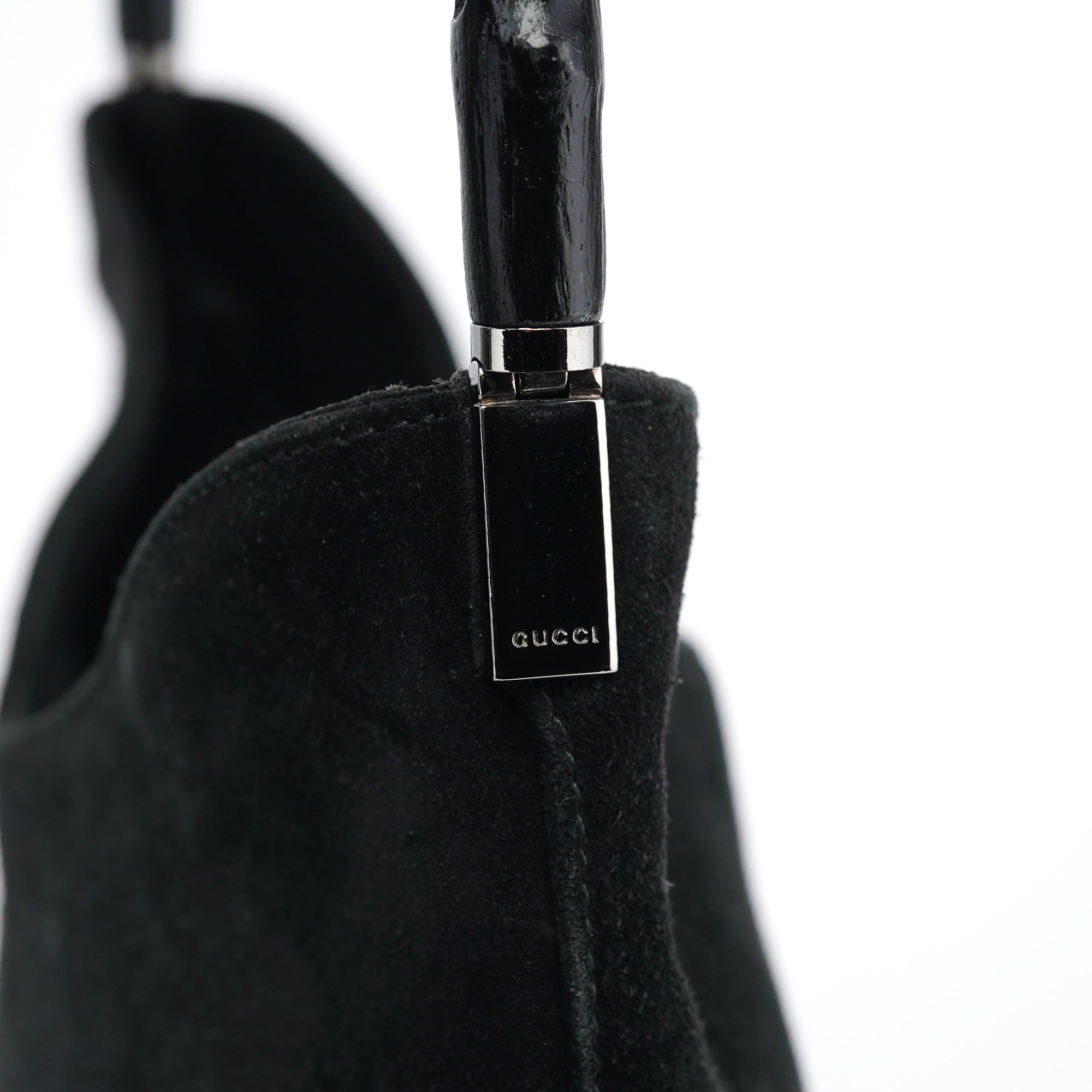 001 3244 Black Suede Bamboo Shoulder Bag