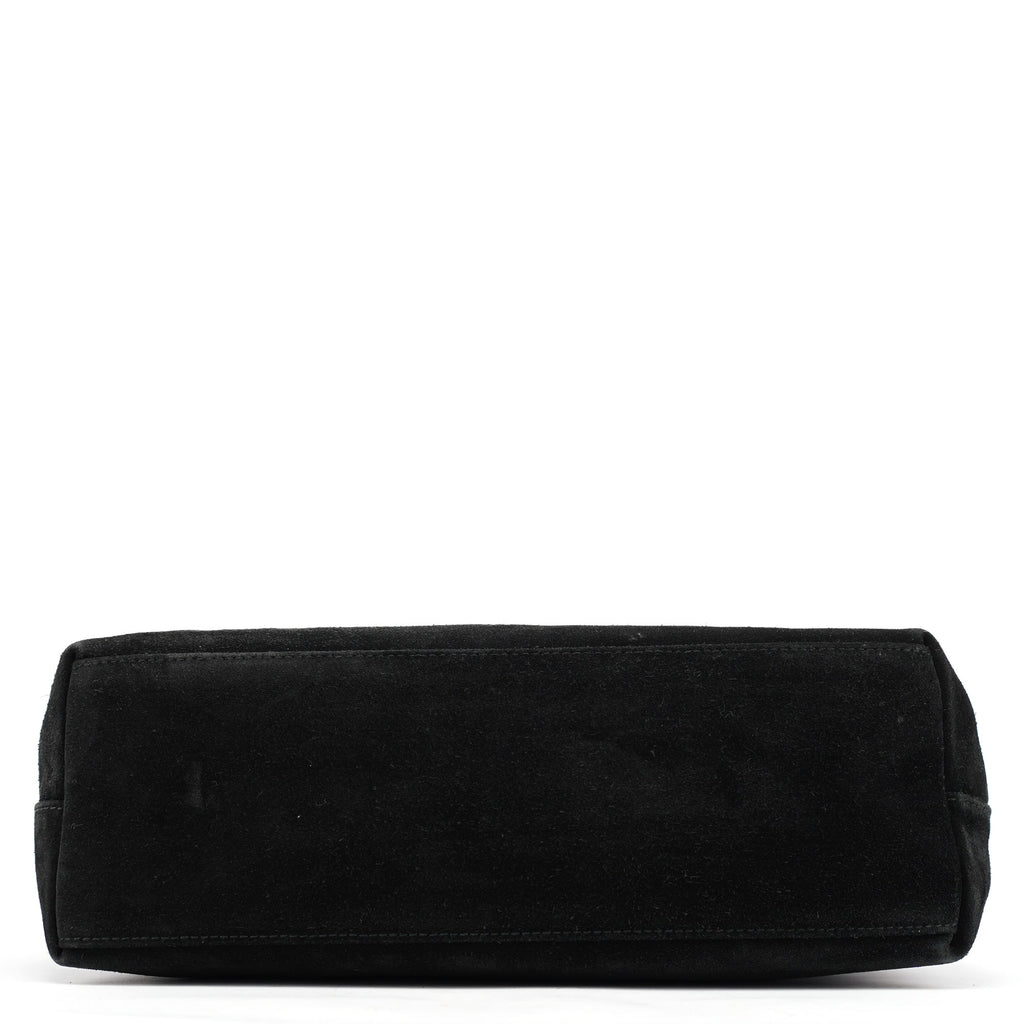 001 3244 Black Suede Bamboo Shoulder Bag
