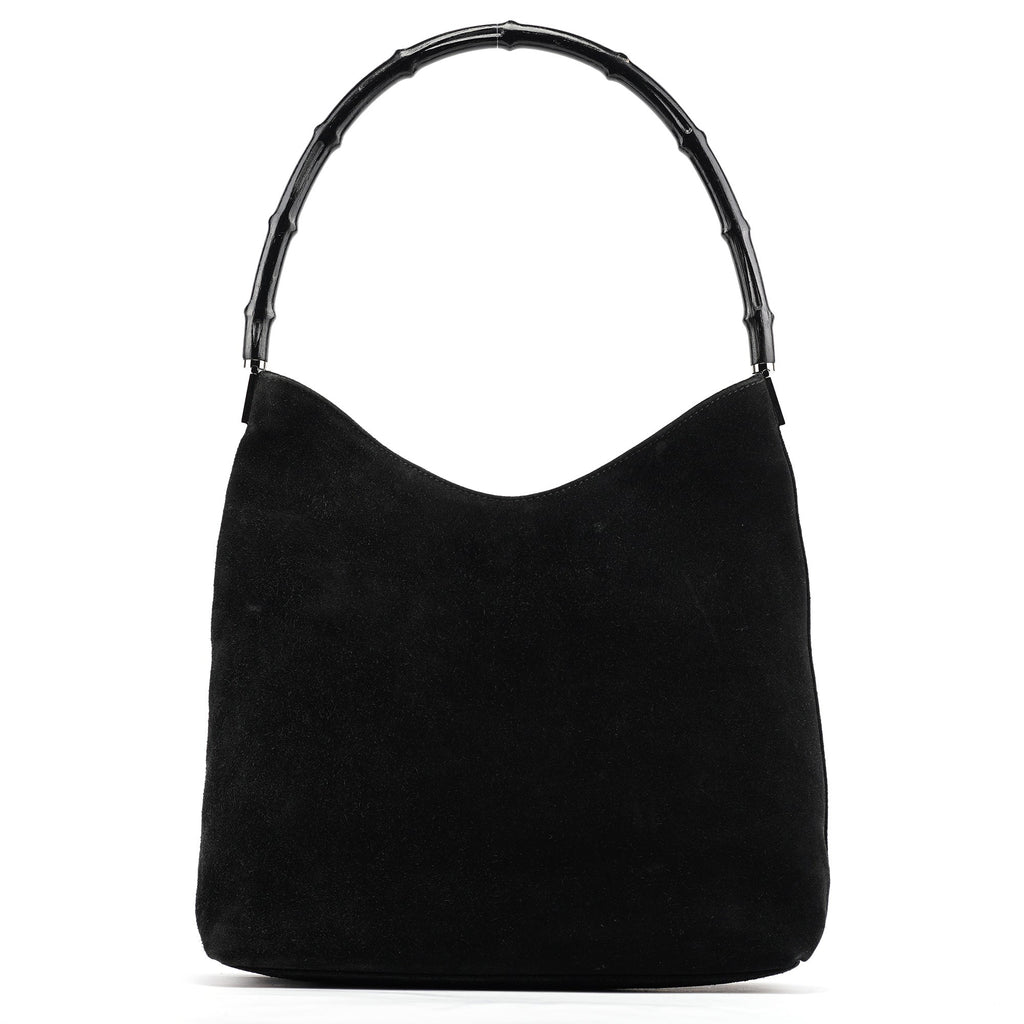 001 3244 Black Suede Bamboo Shoulder Bag
