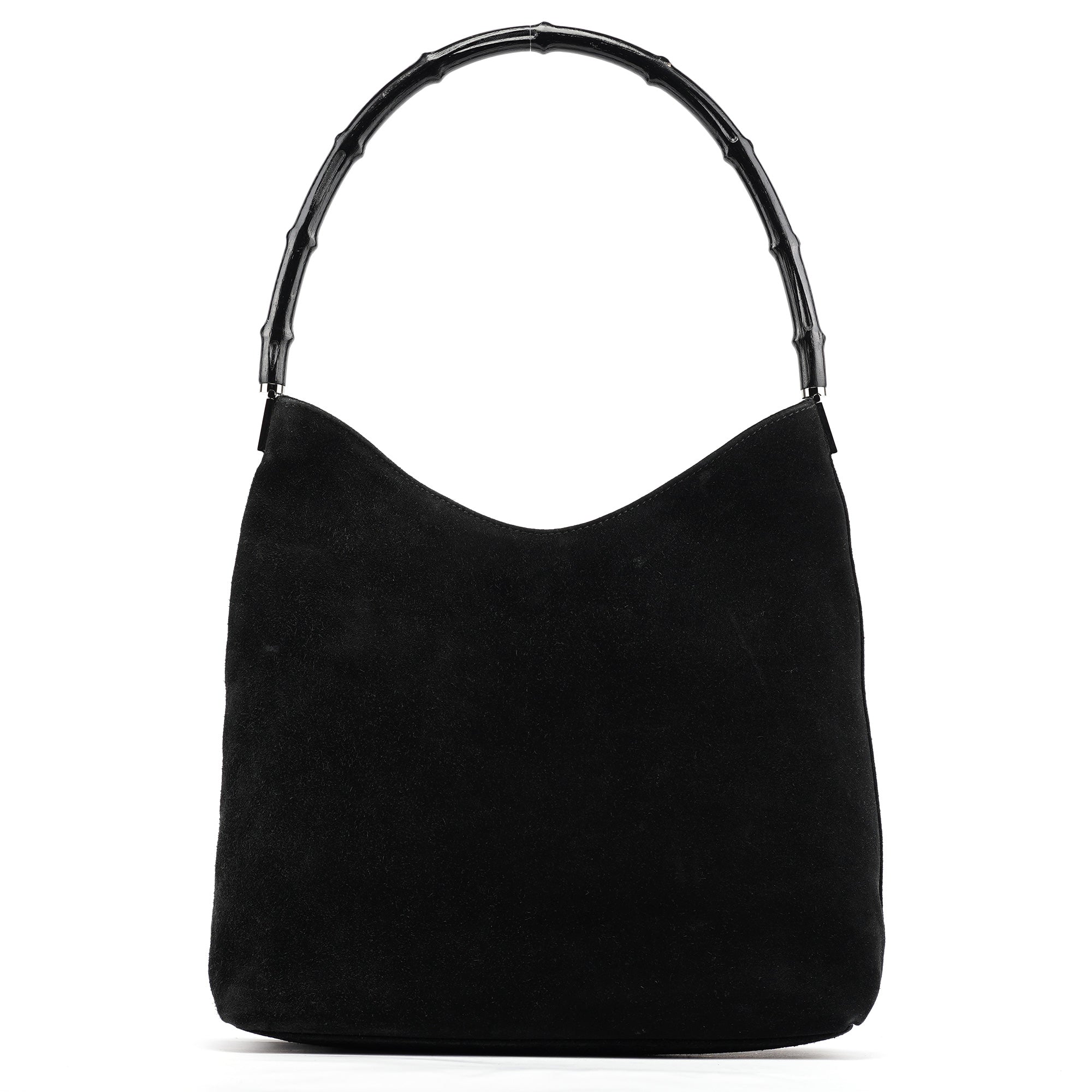001 3244 Black Suede Bamboo Shoulder Bag