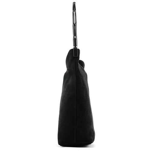 001 3244 Black Suede Bamboo Shoulder Bag