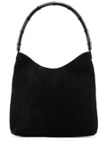 001 3244 Black Suede Bamboo Shoulder Bag