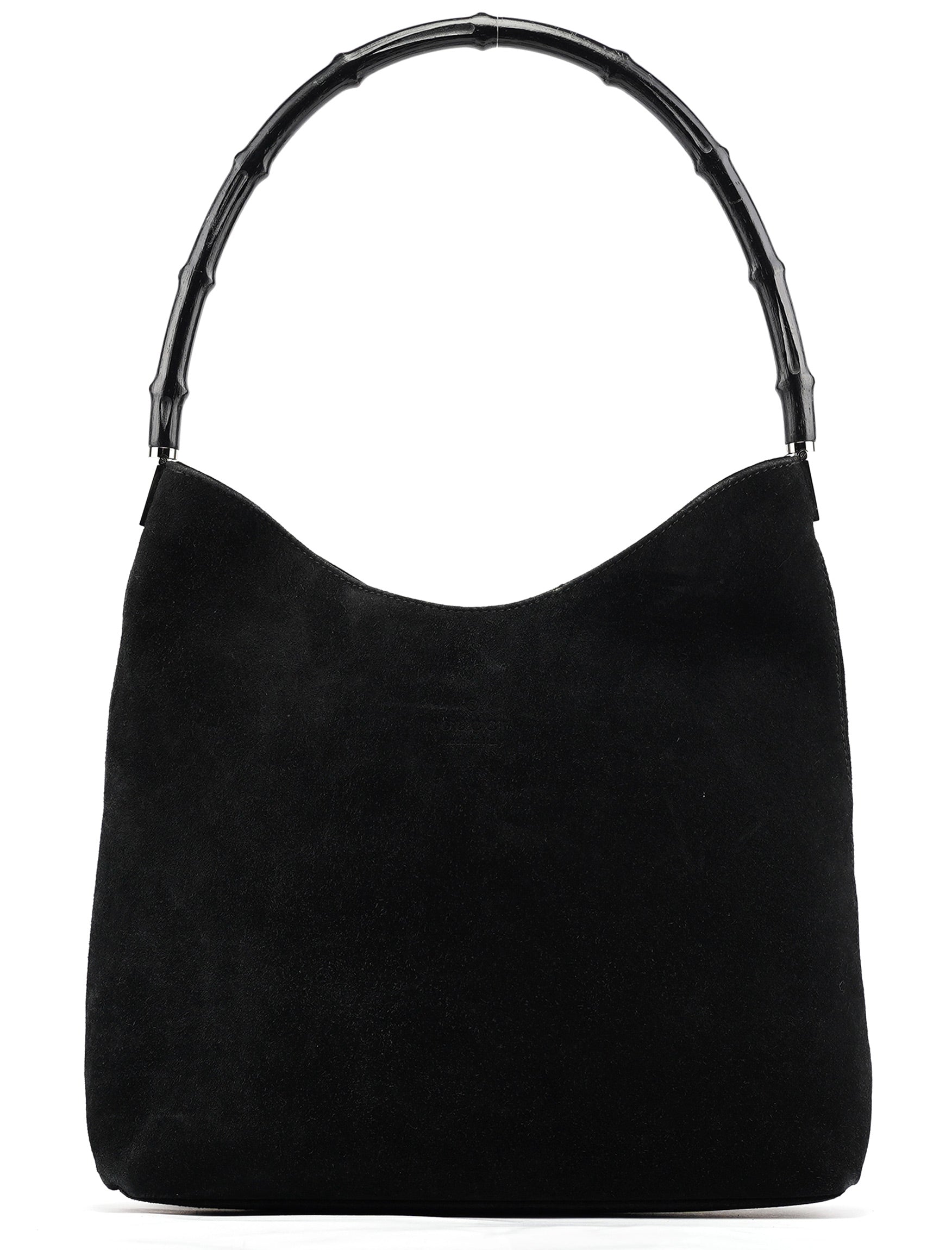 001 3244 Black Suede Bamboo Shoulder Bag