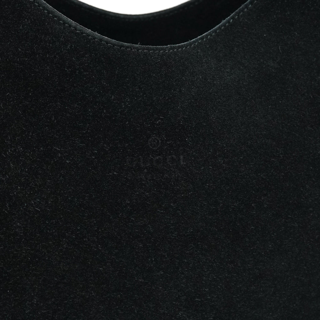 001 3244 Black Suede Bamboo Shoulder Bag