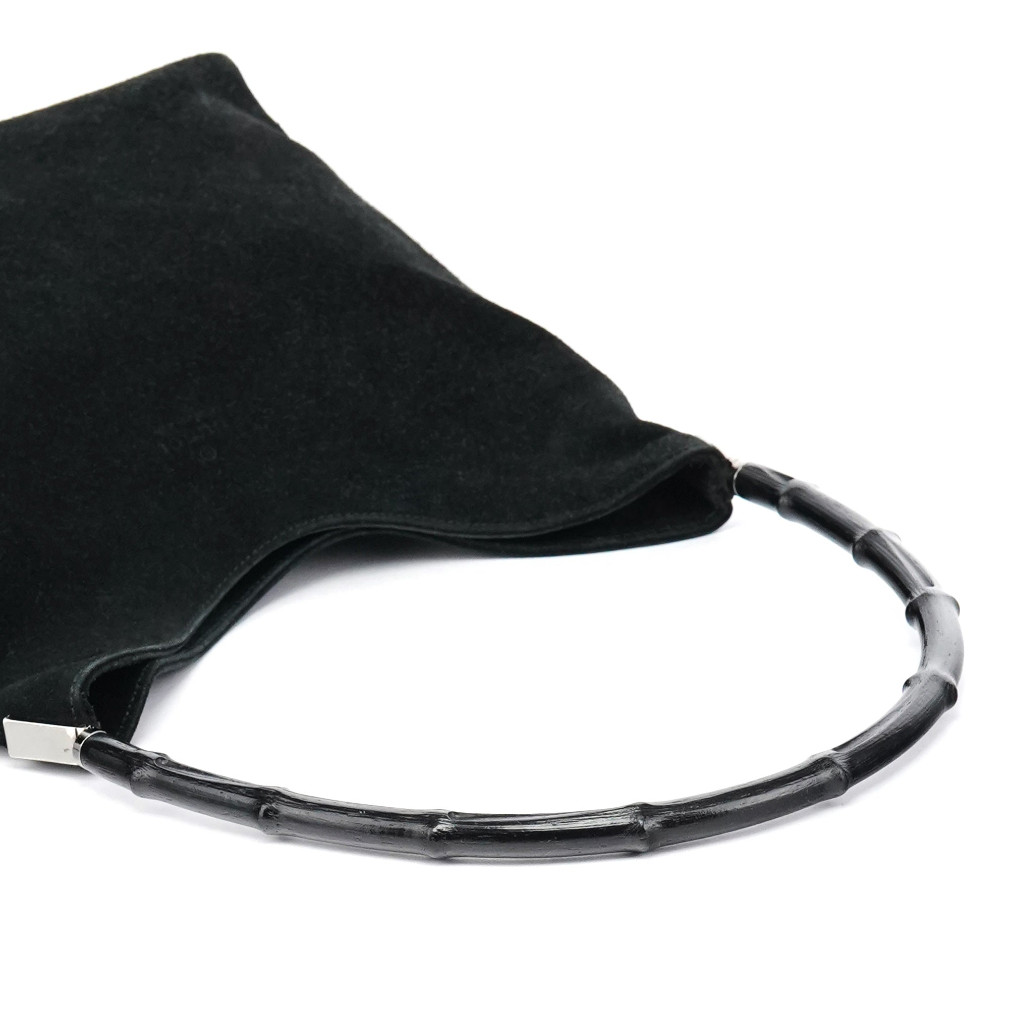 001 3244 Black Suede Bamboo Shoulder Bag