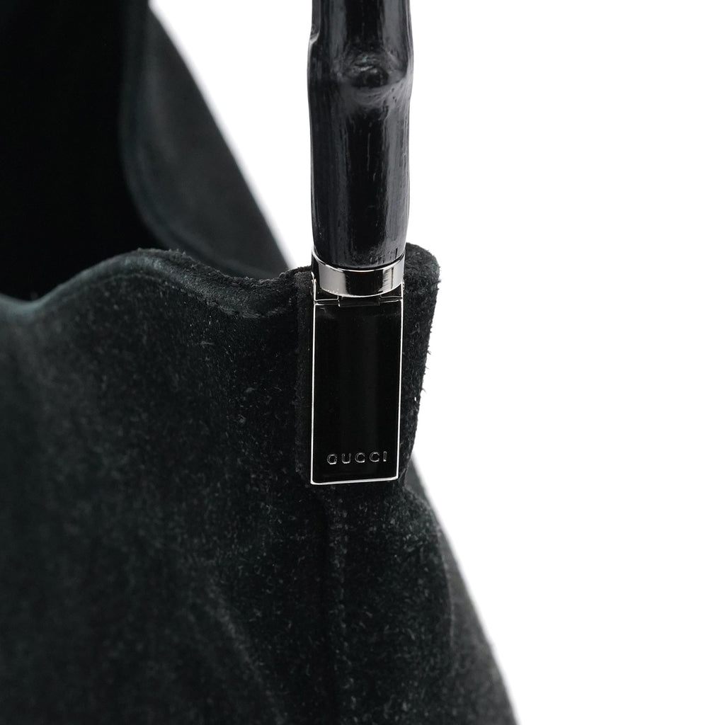 001 3244 Black Suede Bamboo Shoulder Bag