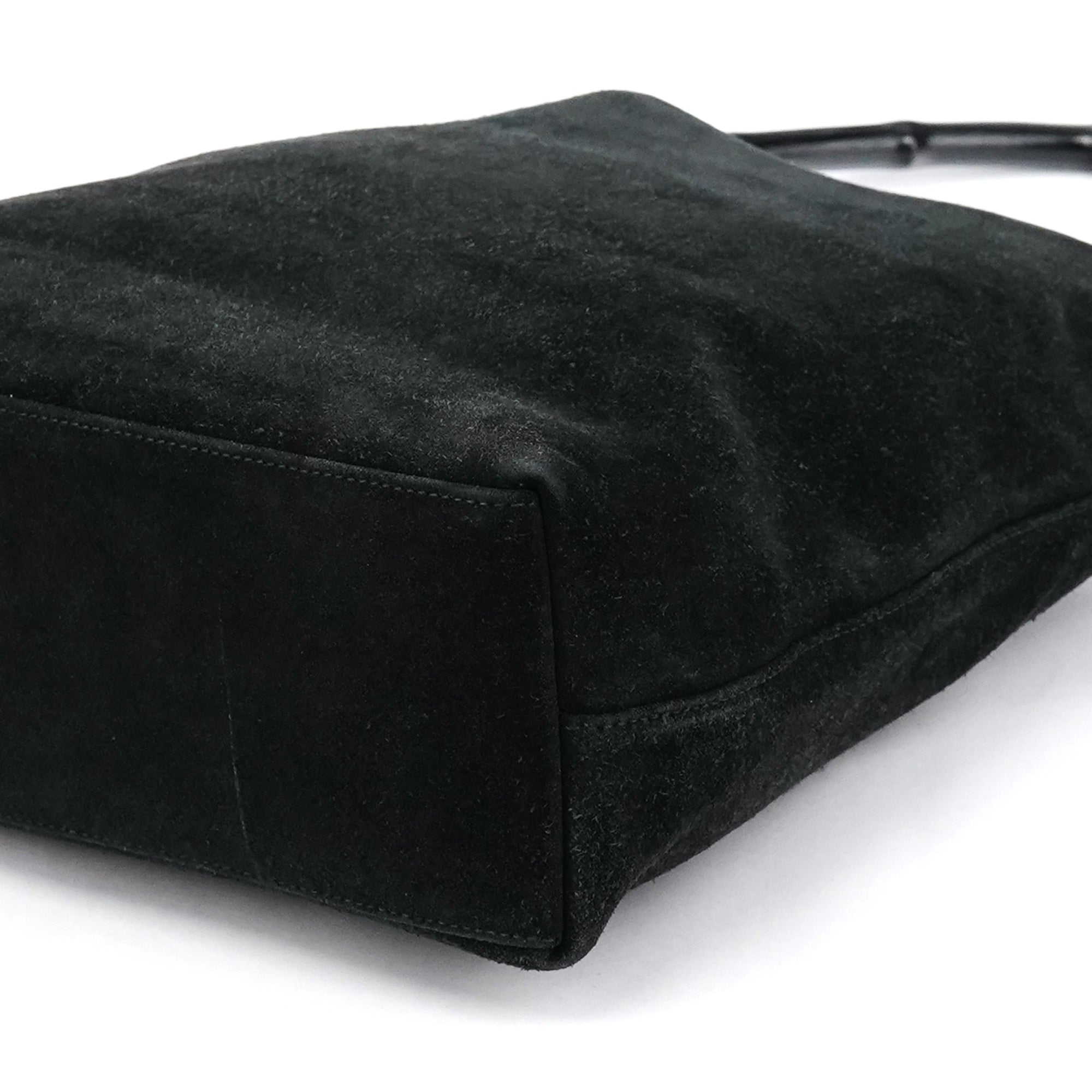 001 3244 Black Suede Bamboo Shoulder Bag