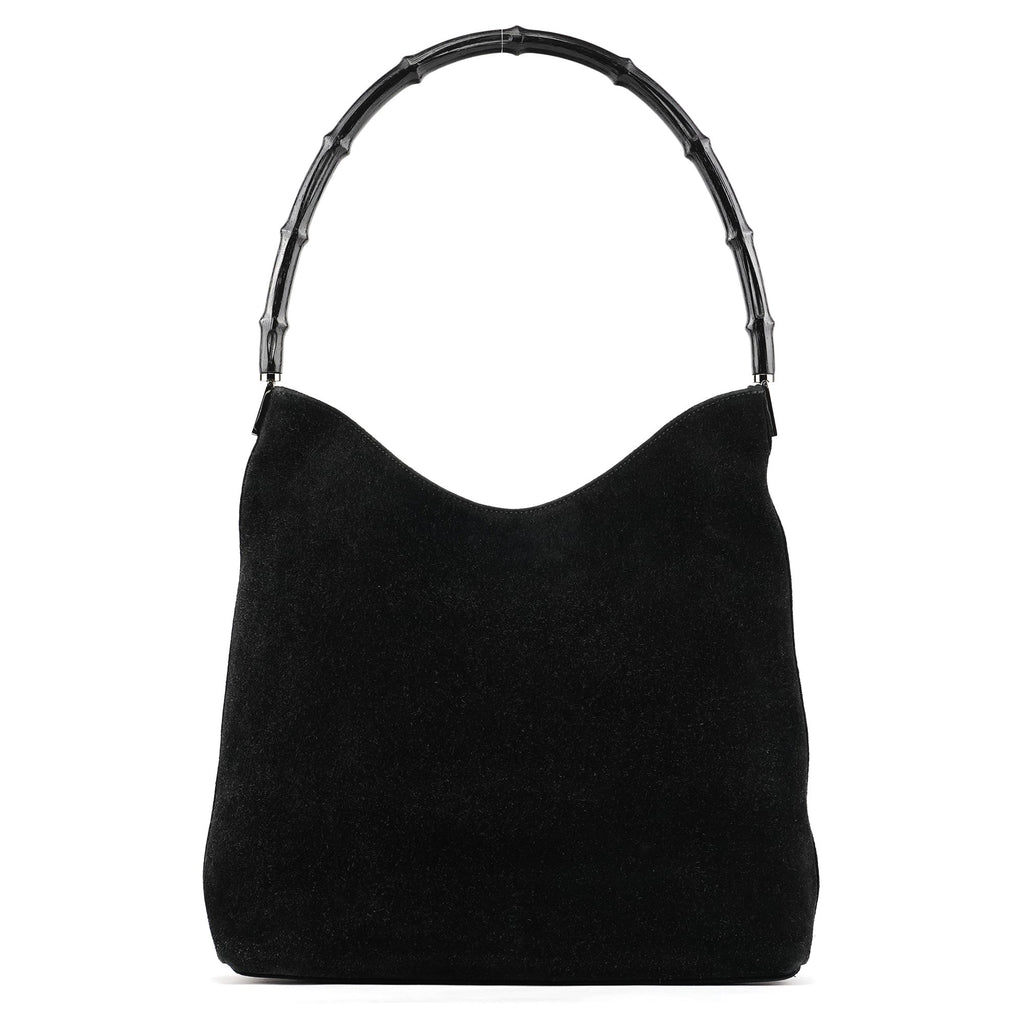 001 3244 Black Suede Bamboo Shoulder Bag