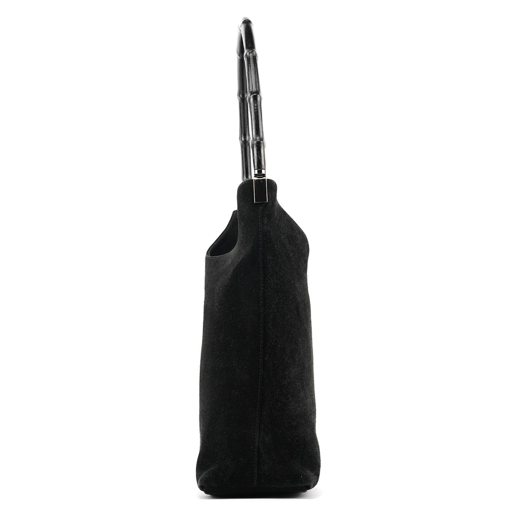 001 3244 Black Suede Bamboo Shoulder Bag