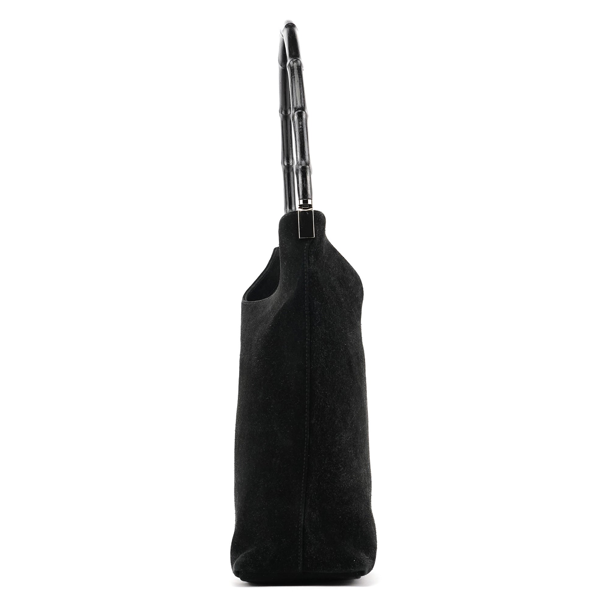001 3244 Black Suede Bamboo Shoulder Bag