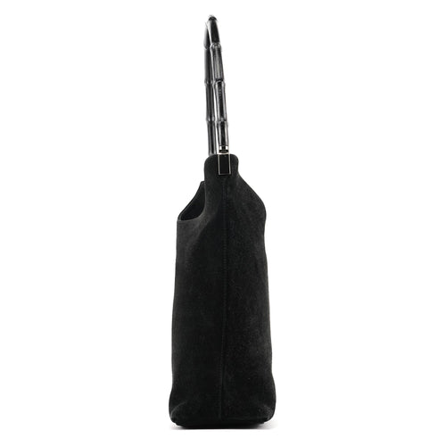 001 3244 Black Suede Bamboo Shoulder Bag