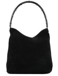 001 3244 Black Suede Bamboo Shoulder Bag