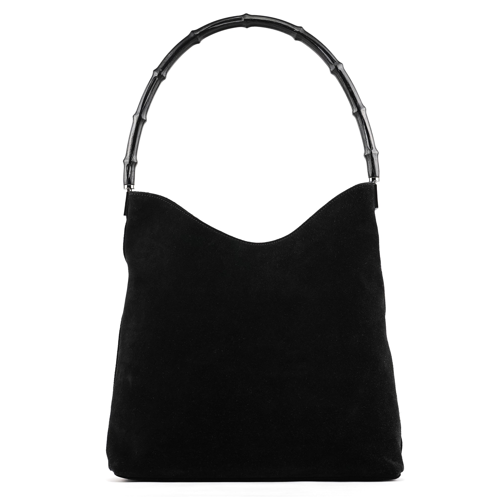 001 3244 Black Suede Bamboo Shoulder Bag