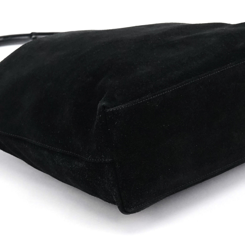 001 3244 Black Suede Bamboo Shoulder Bag