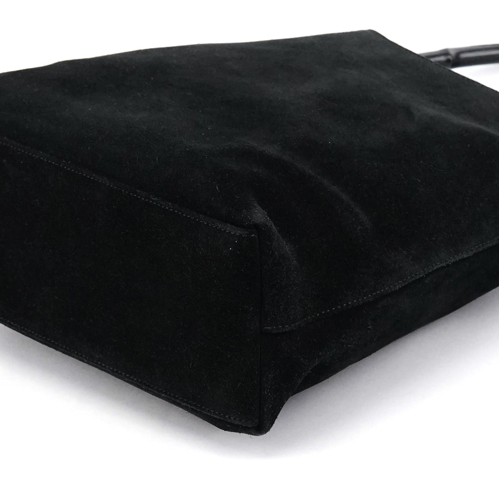 001 3244 Black Suede Bamboo Shoulder Bag