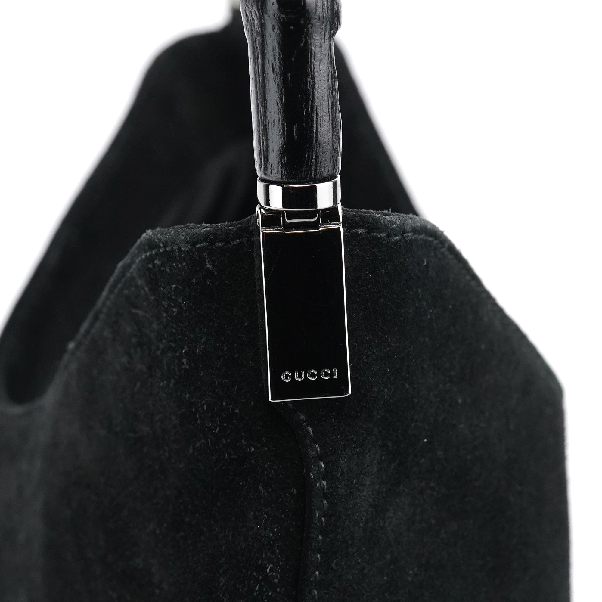 001 3244 Black Suede Bamboo Shoulder Bag