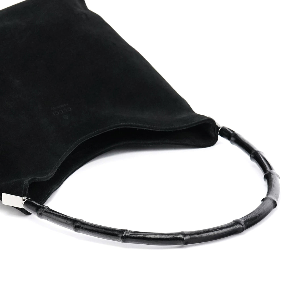 001 3244 Black Suede Bamboo Shoulder Bag