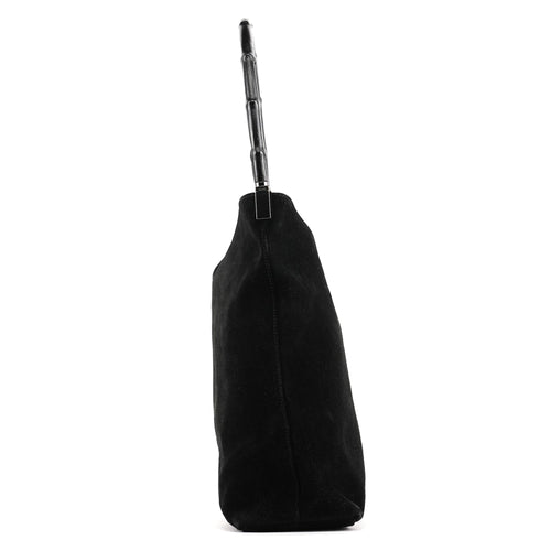 001 3244 Black Suede Bamboo Shoulder Bag