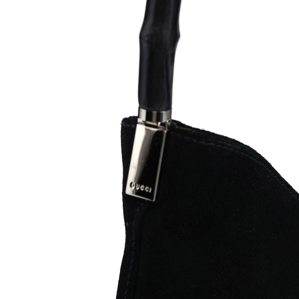 001 3244 Black Suede Bamboo Shoulder Bag