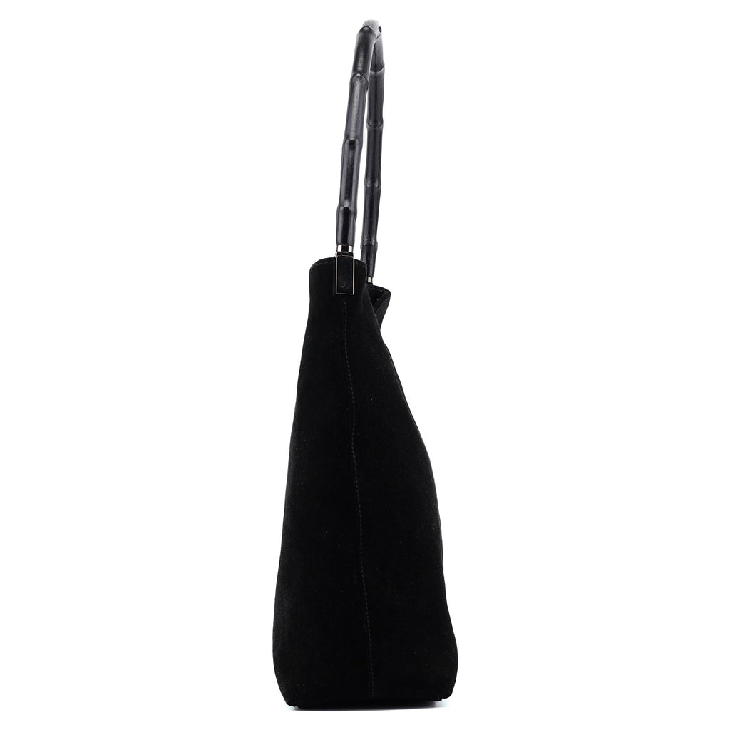 001 3244 Black Suede Bamboo Shoulder Bag