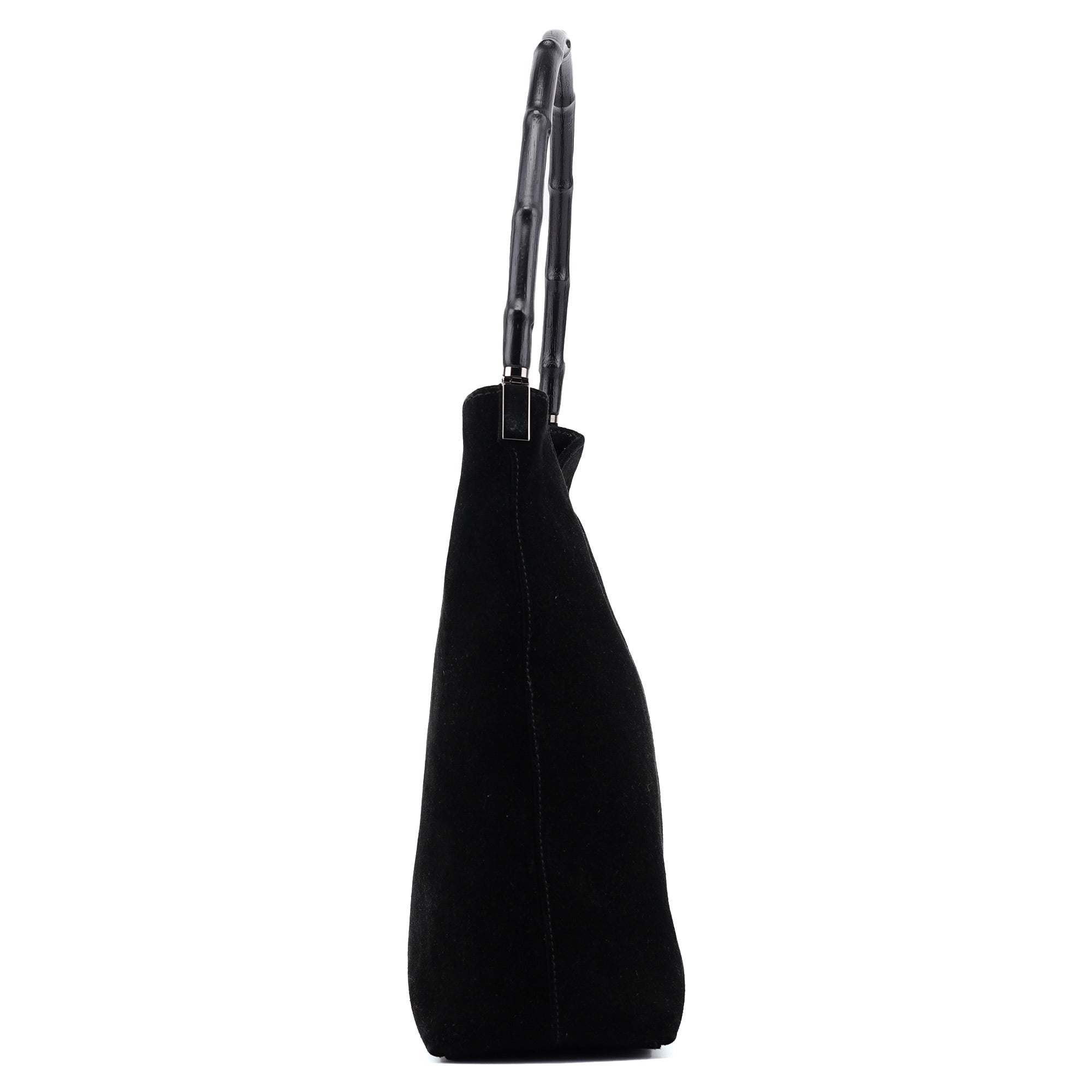 001 3244 Black Suede Bamboo Shoulder Bag