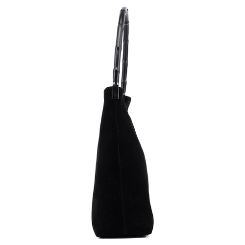 001 3244 Black Suede Bamboo Shoulder Bag