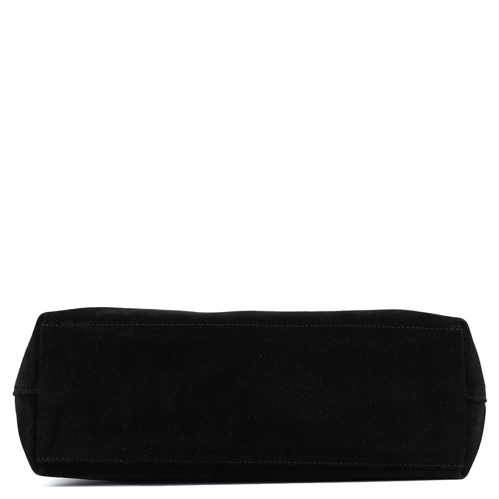 001 3244 Black Suede Bamboo Shoulder Bag