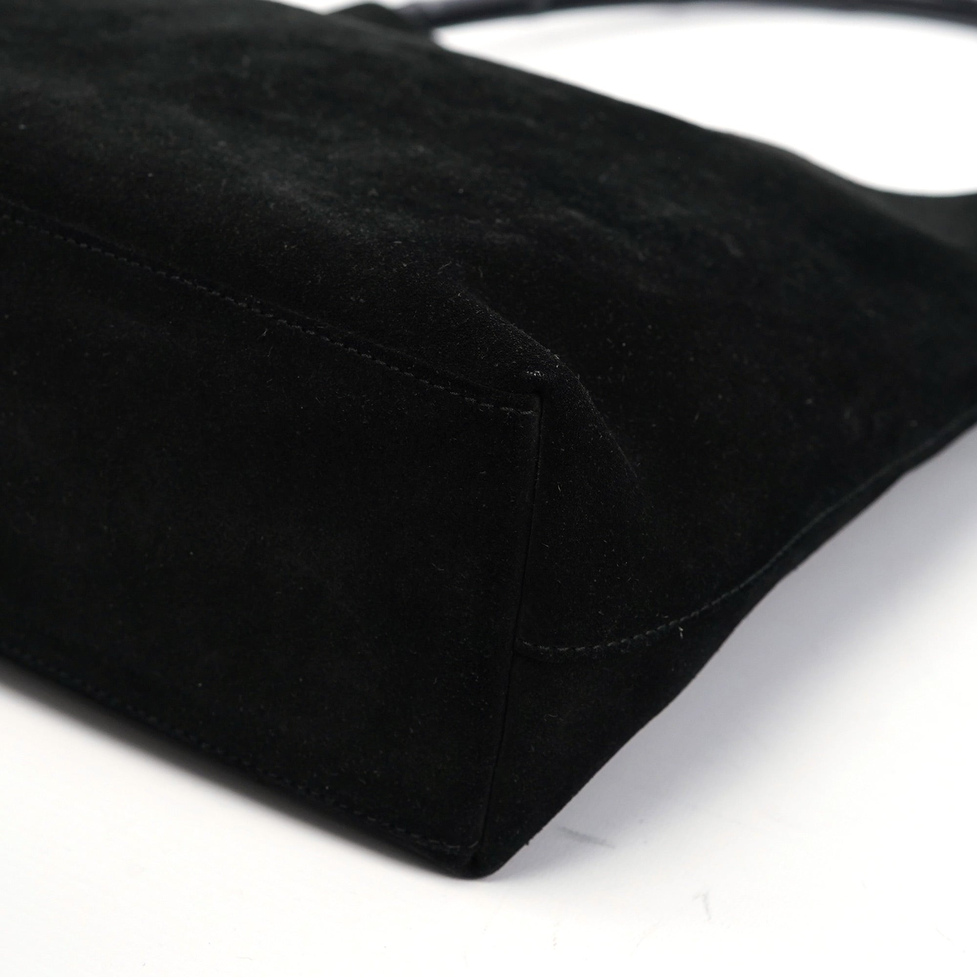 001 3244 Black Suede Bamboo Shoulder Bag