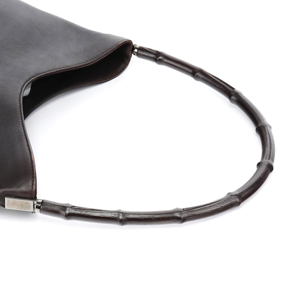 001 3244 Brown Calfskin Bamboo Shoulder Bag