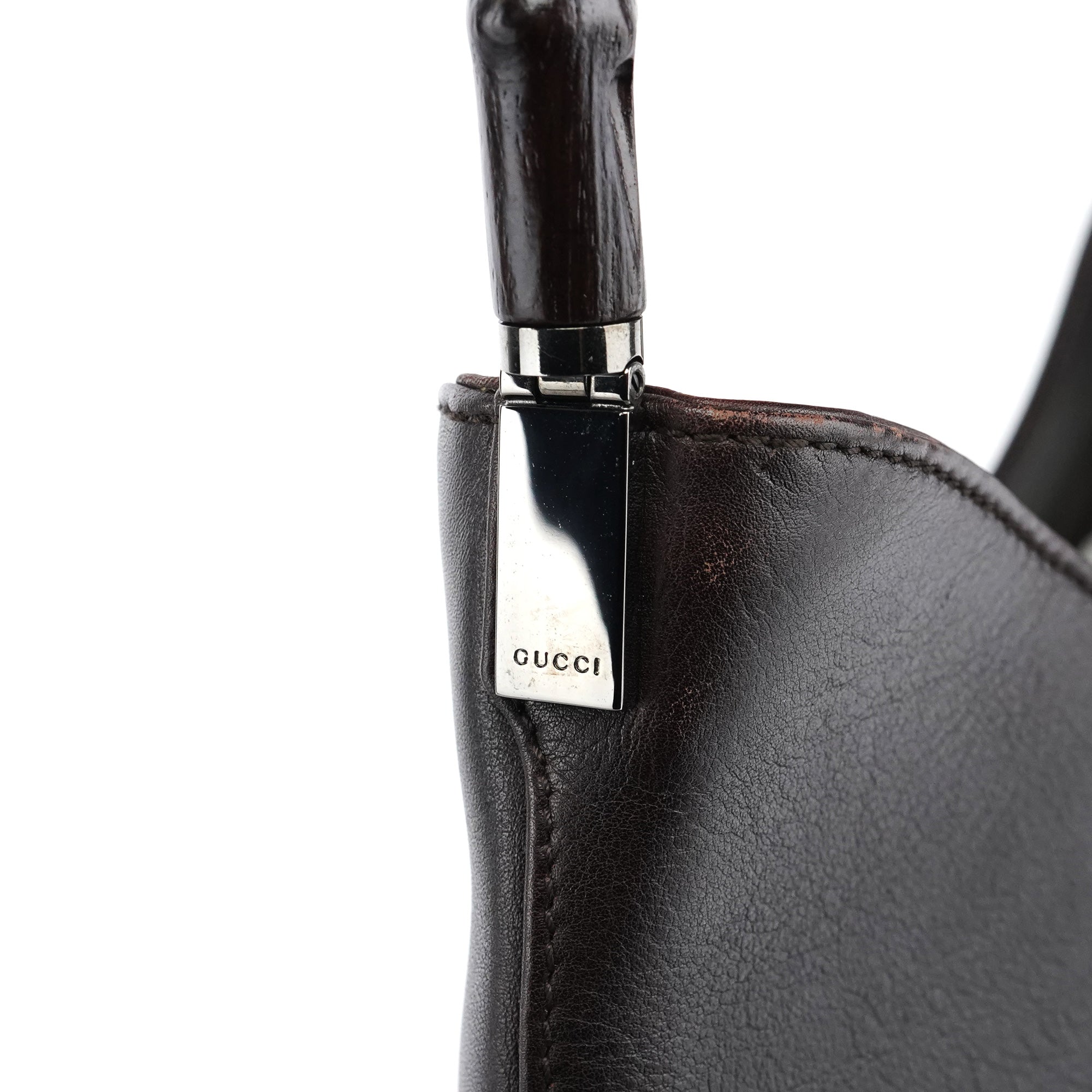 001 3244 Brown Calfskin Bamboo Shoulder Bag