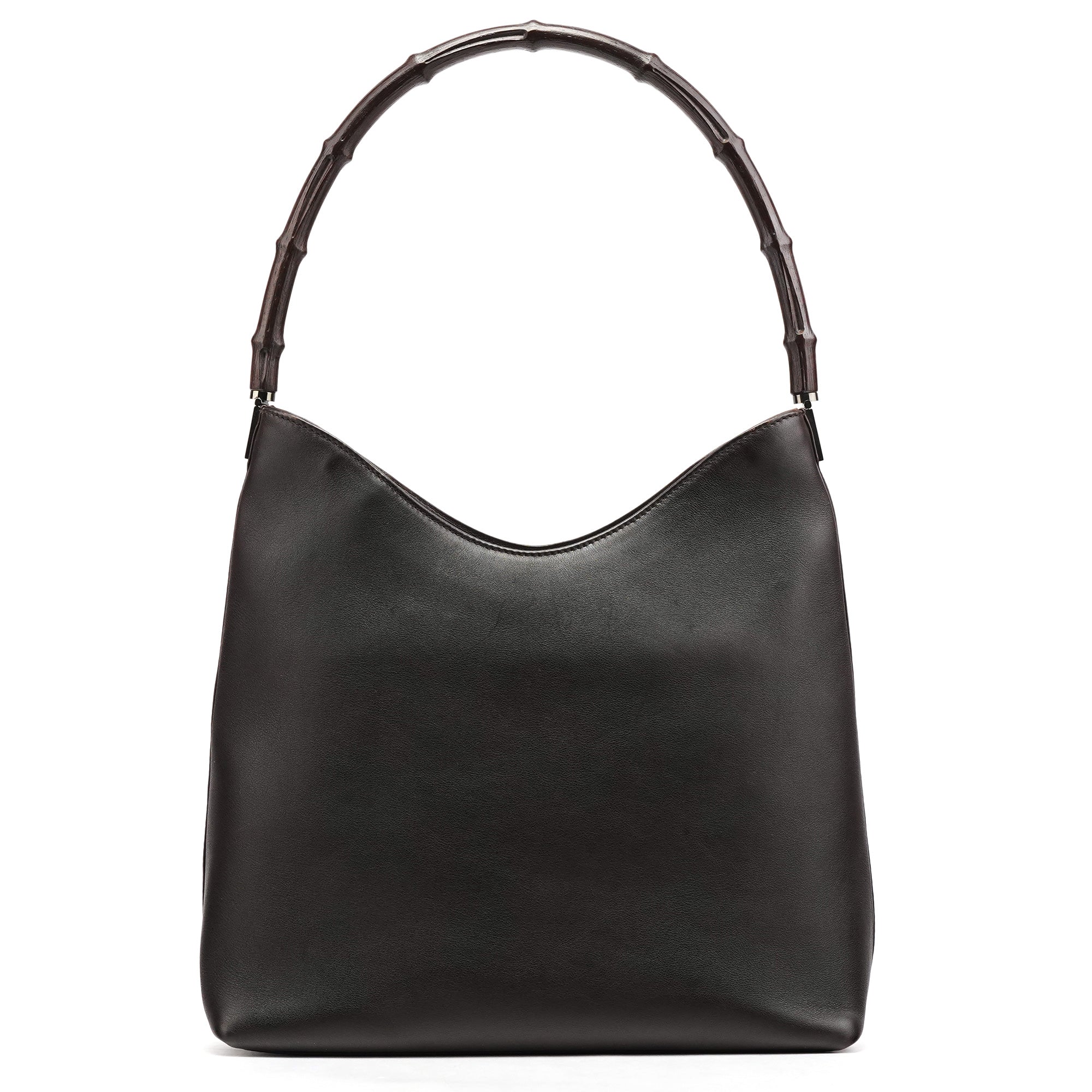 001 3244 Brown Calfskin Bamboo Shoulder Bag