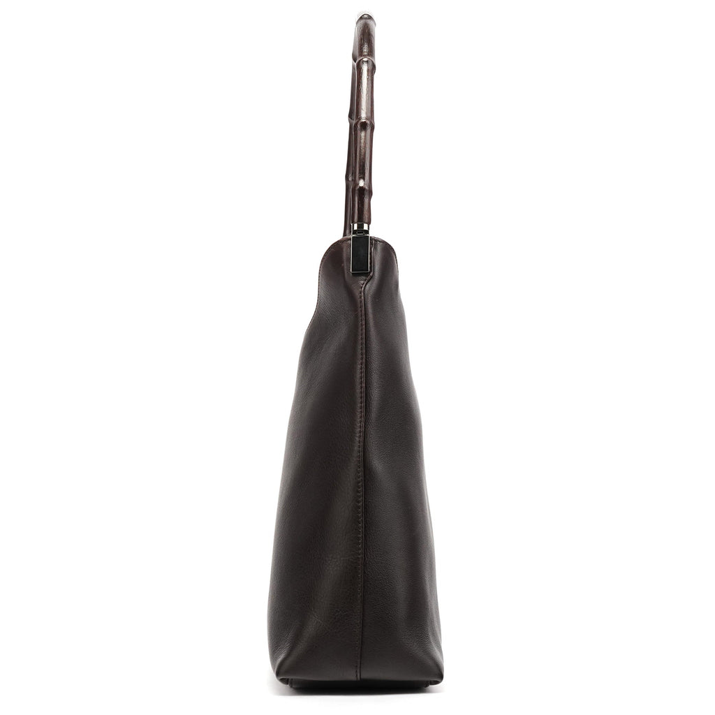 001 3244 Brown Calfskin Bamboo Shoulder Bag