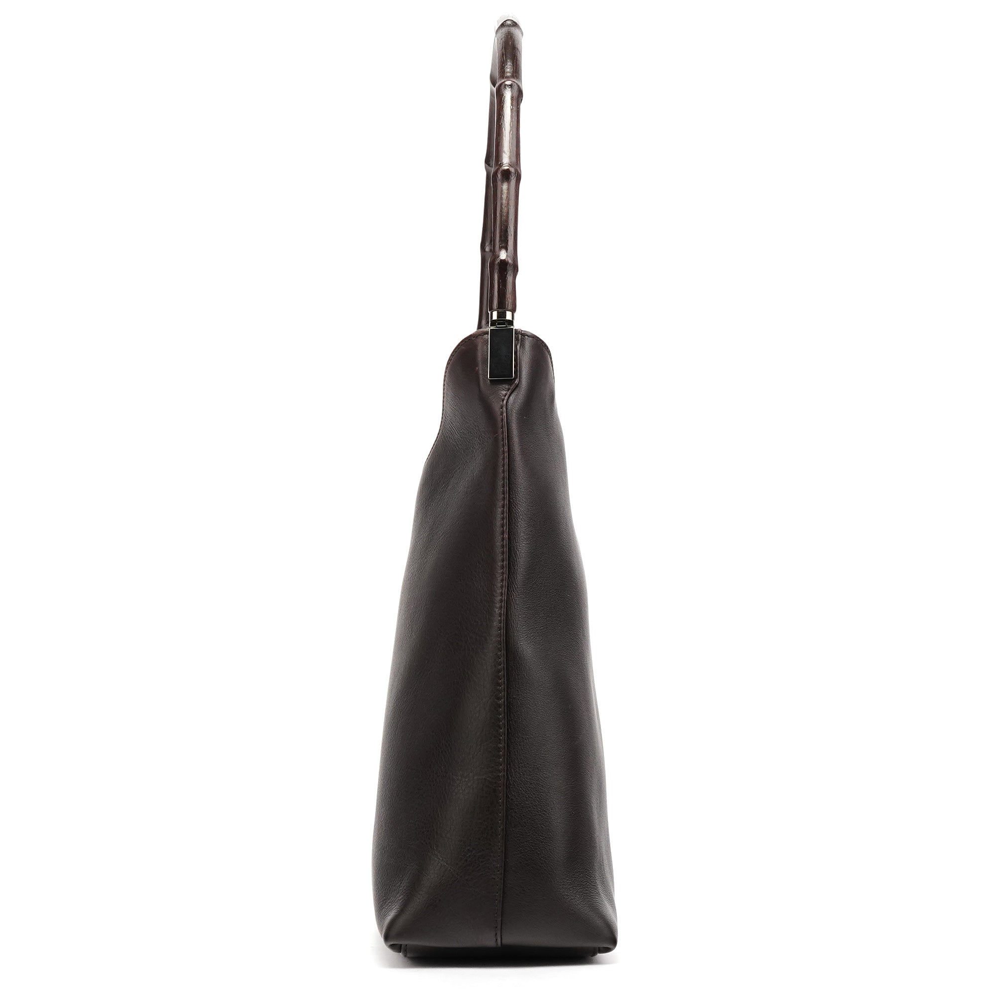 001 3244 Brown Calfskin Bamboo Shoulder Bag