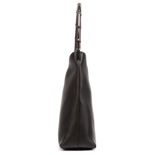001 3244 Brown Calfskin Bamboo Shoulder Bag