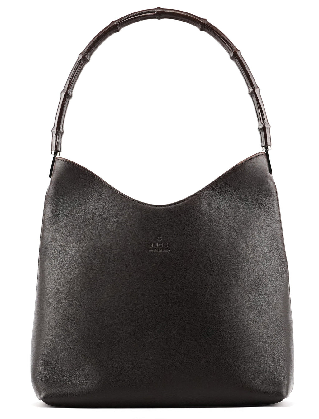 001 3244 Brown Calfskin Bamboo Shoulder Bag