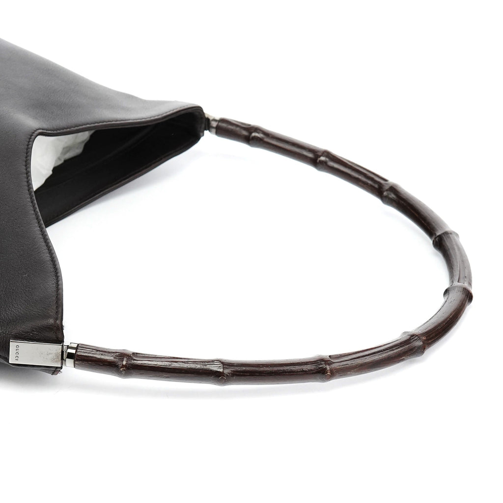 001 3244 Brown Calfskin Bamboo Shoulder Bag