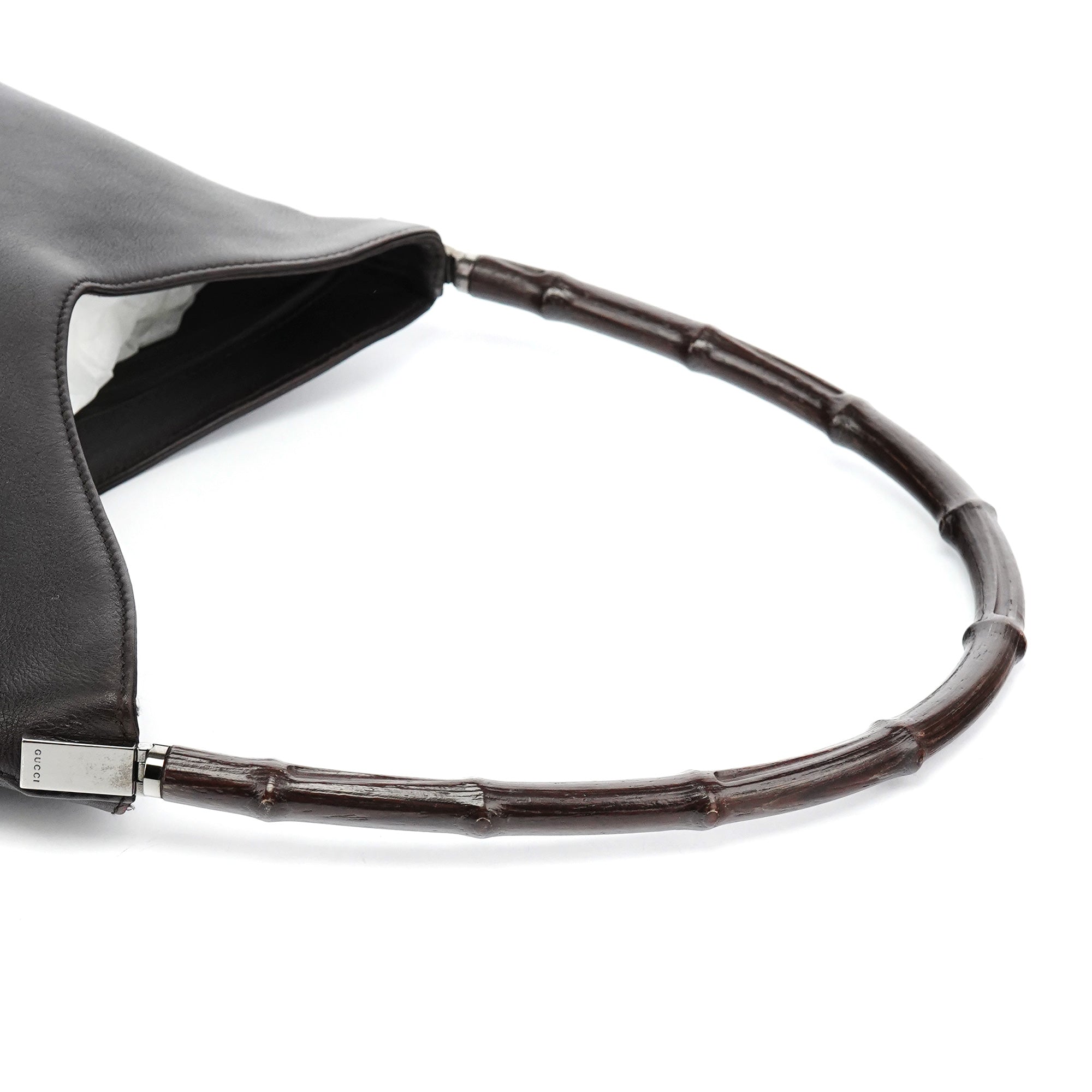 001 3244 Brown Calfskin Bamboo Shoulder Bag